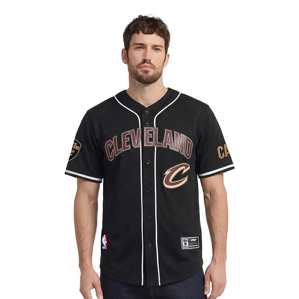 NBA CLEVELAND CAVALIERS CLASSIC MEN'S MESH BUTTON DOWN SHIRT (BLACK)