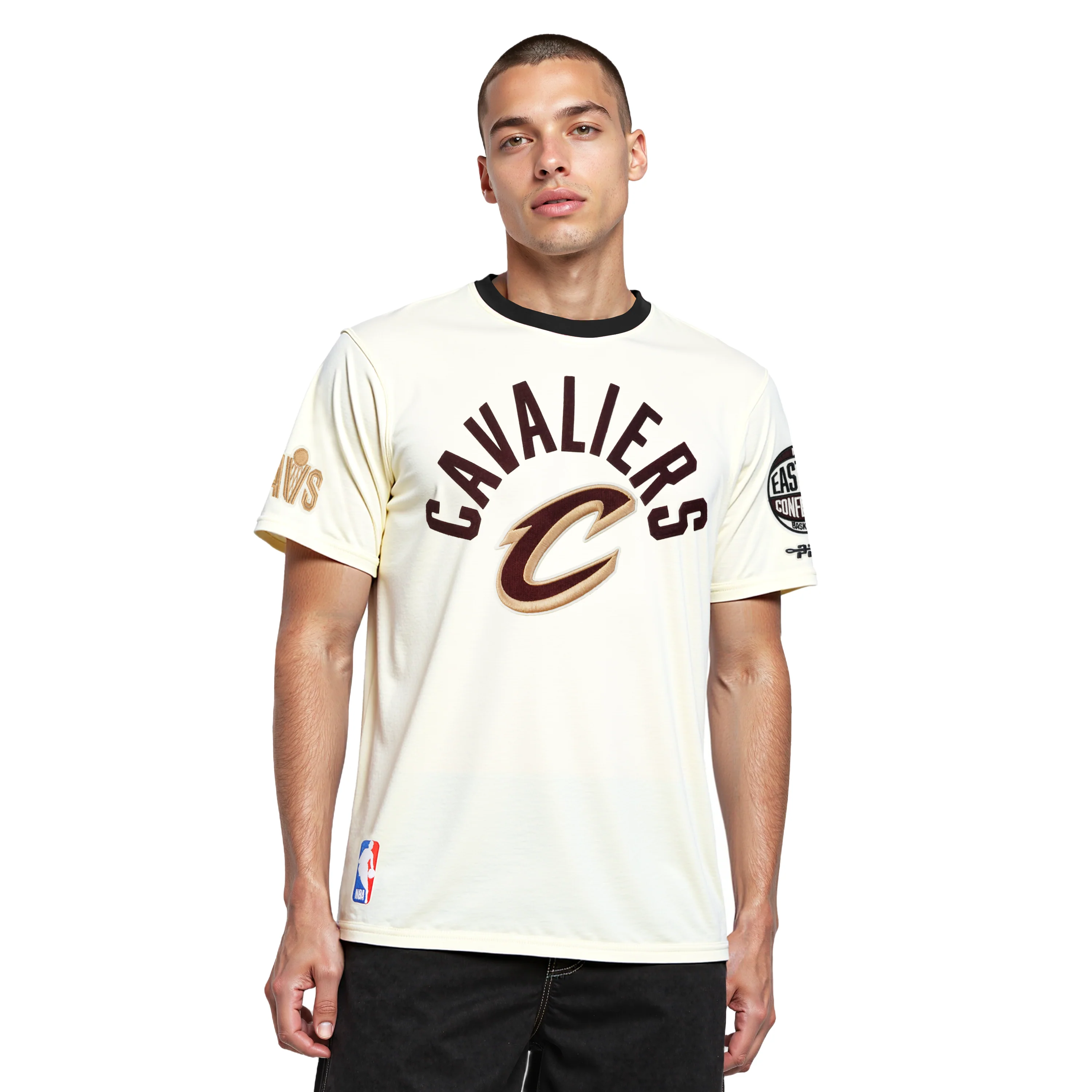 NBA CLEVELAND CAVALIERS MODERN ORIGINALS MEN'S RINGER TEE (EGGSHELL/ BLACK)