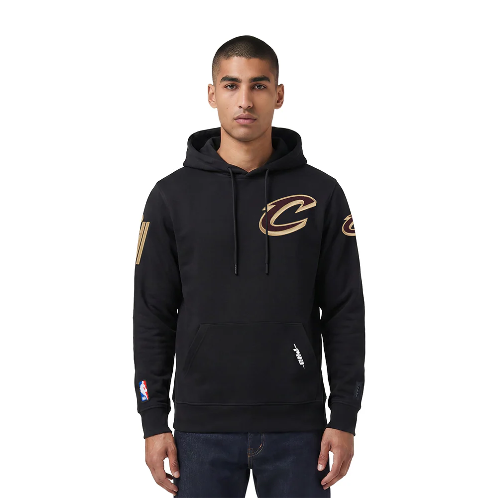 NBA CLEVELAND CAVALIERS CLASSIC CHENILLE MEN'S DOUBLE KNIT PULLOVER HOODIE (BLACK)
