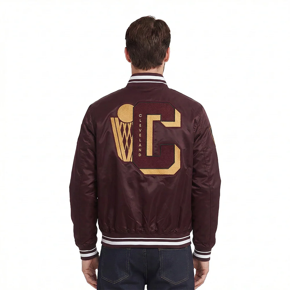 NBA CLEVELAND CAVALIERS MASHUP MEN'S RIB SATIN JACKET (WINE) - Image 2