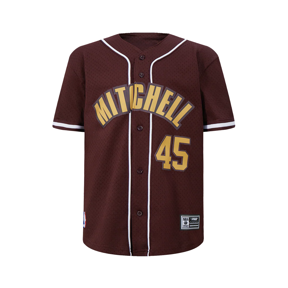 NBA CLEVELAND CAVALIERS DONOVAN MITCHELL #45 CLASSIC MESH PNN BIG BOY'S MESH BUTTON DOWN SHIRT (WINE)