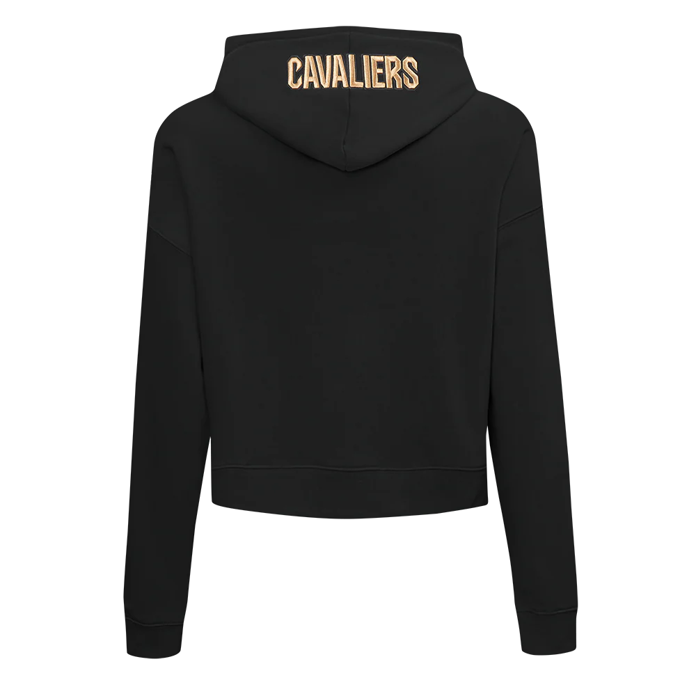 NBA CLEVELAND CAVALIERS OLD ENGLISH WOMEN'S FLC CROPPED PO HOODIE (BLACK) - Image 5