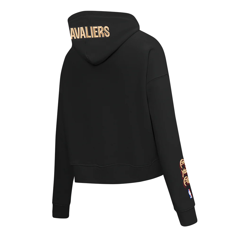 NBA CLEVELAND CAVALIERS OLD ENGLISH WOMEN'S FLC CROPPED PO HOODIE (BLACK) - Image 6
