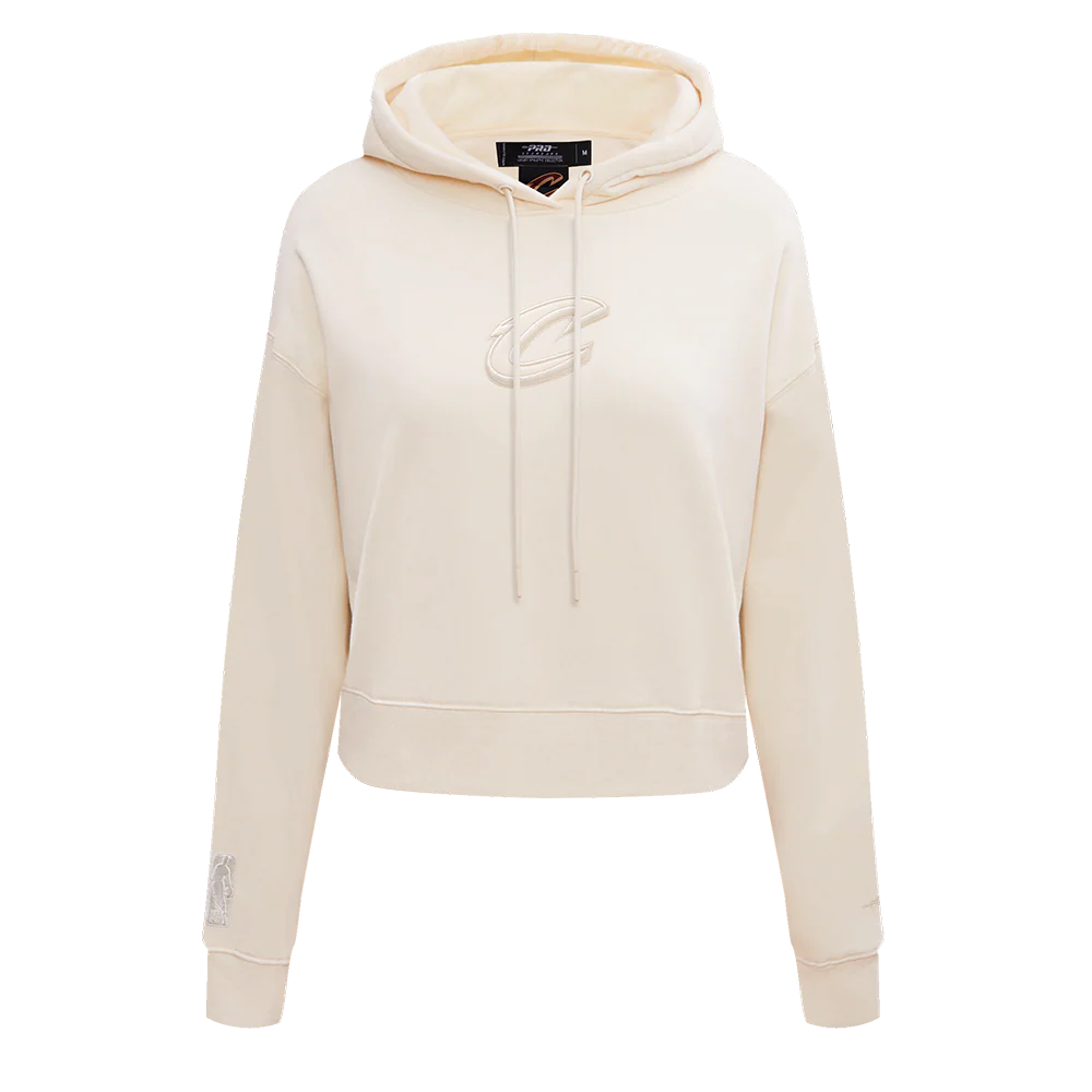 NBA CLEVELAND CAVALIERS NEUTRAL WOMEN'S CROPPED PULLOVER HOODIE (EGGSHELL)