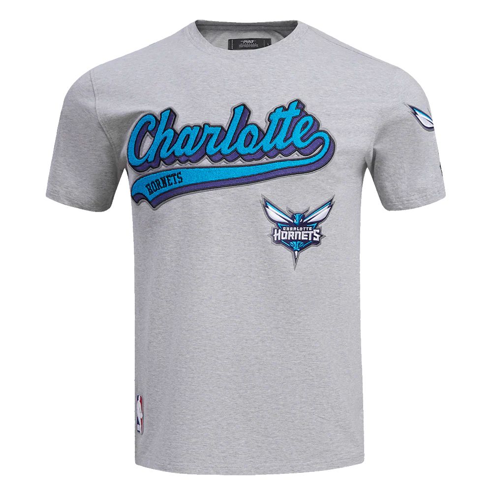 NBA CHARLOTTE HORNETS SCRIPT TAIL MEN'S   TEE (HEATHER GREY)