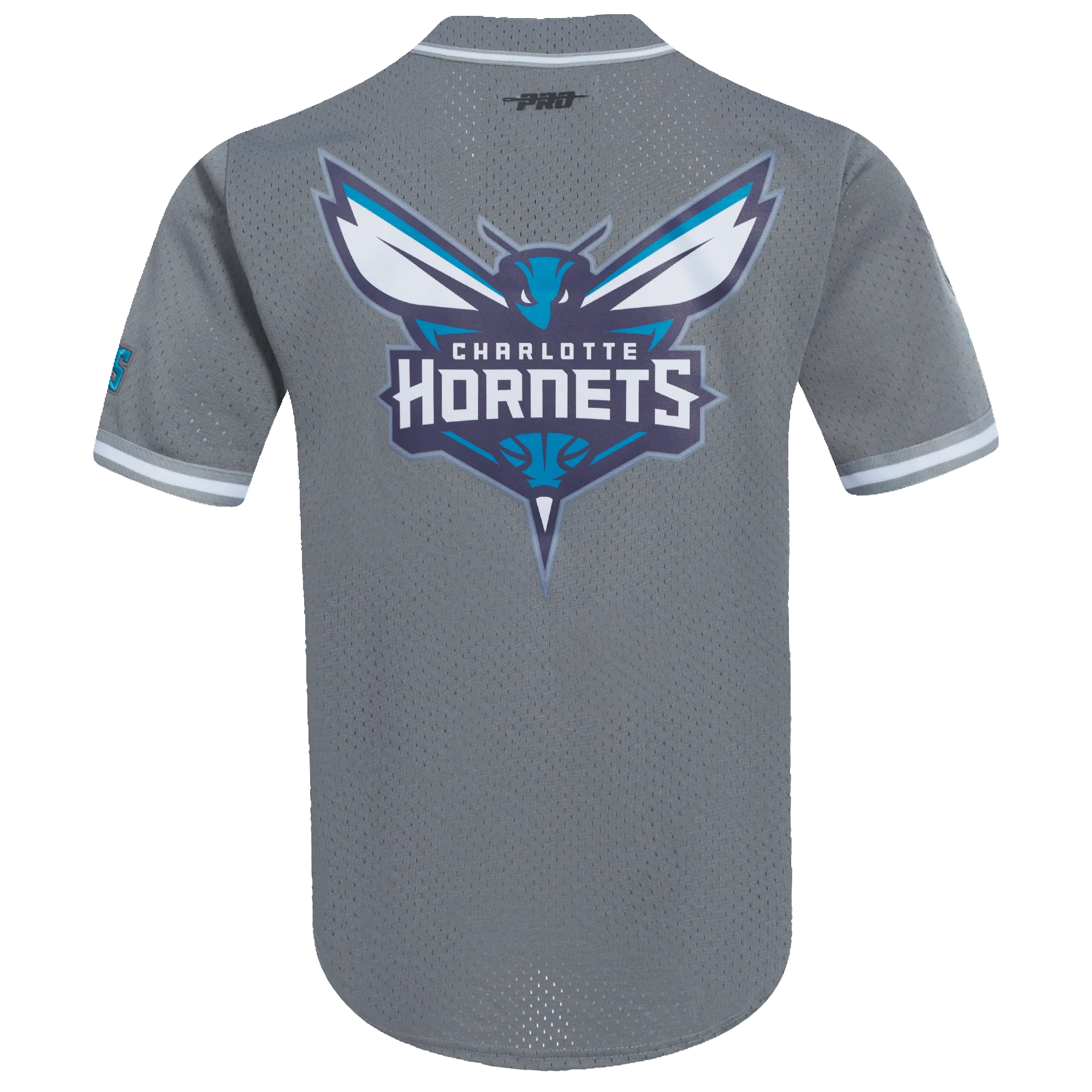 NBA CHARLOTTE HORNETS SCRIPT TAIL MEN'S MESH BUTTON DOWN SHIRT (GRAY) - Image 3