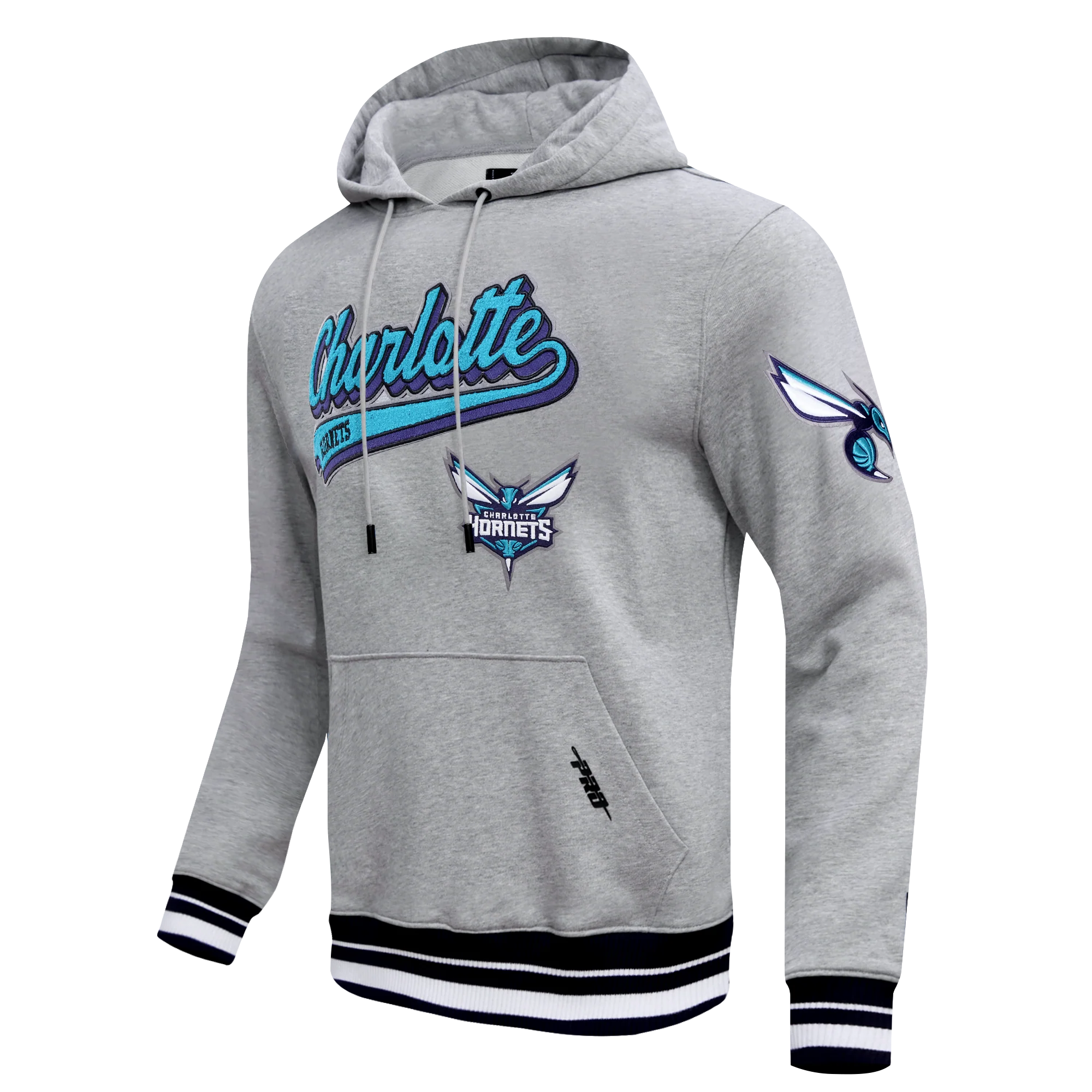 NBA CHARLOTTE HORNETS SCRIPT TAIL MEN'S RIB FLEECE PULLOVER HOODIE (HEATHER GRAY/BLACK) - Image 10