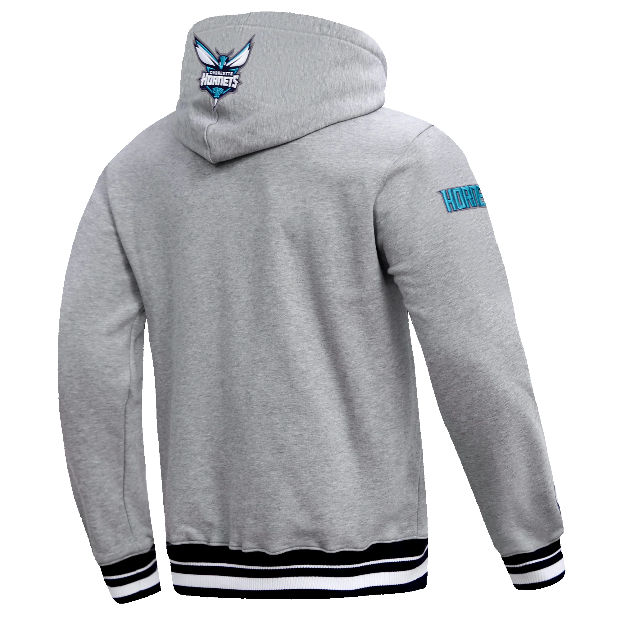 NBA CHARLOTTE HORNETS SCRIPT TAIL MEN'S RIB FLEECE PULLOVER HOODIE (HEATHER GRAY/BLACK) - Image 11