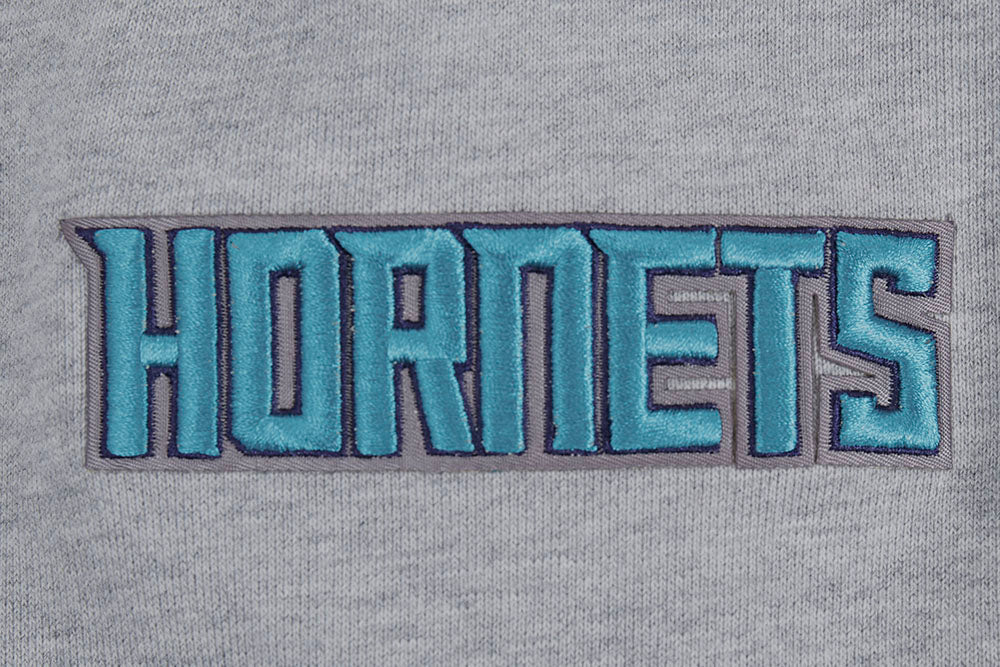 NBA CHARLOTTE HORNETS SCRIPT TAIL MEN'S RIB FLEECE PULLOVER HOODIE (HEATHER GRAY/BLACK) - Image 6
