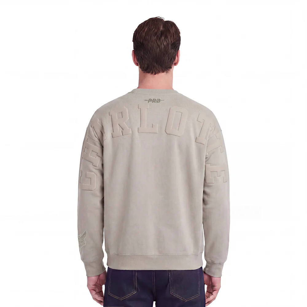 NBA CHARLOTTE HORNETS WINGSPAN MEN'S DROP SHOULDER FLEECE CREWNECK (TAUPE)