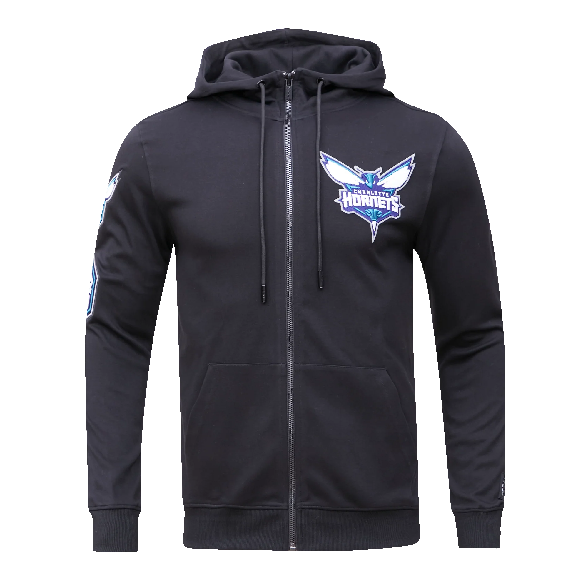 NBA CHARLOTTE HORNETS CLASSIC CHENILLE MEN'S FULL ZIP HOODIE (BLACK)