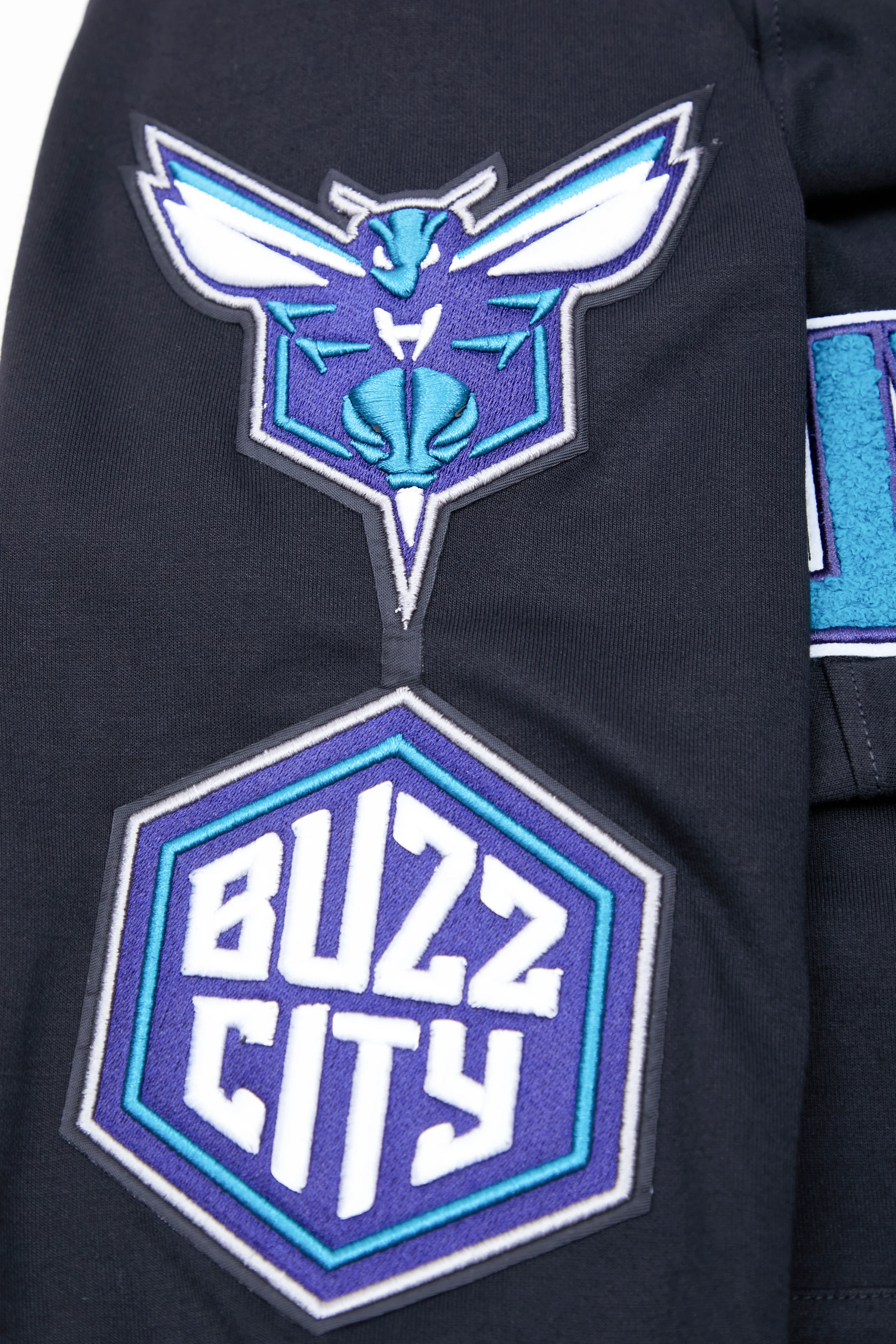 NBA CHARLOTTE HORNETS CLASSIC CHENILLE MEN'S FULL ZIP HOODIE (BLACK) - Image 8