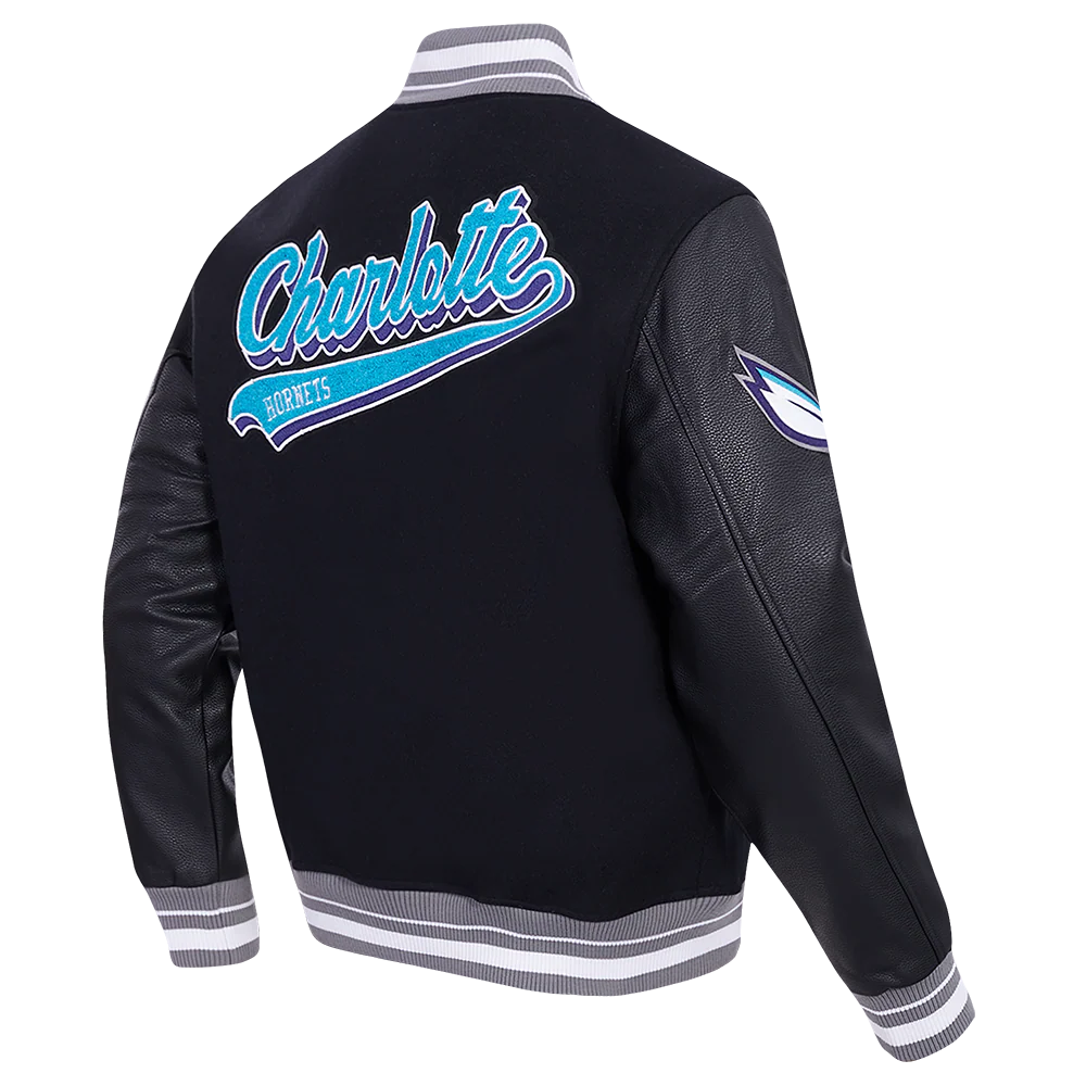 NBA CHARLOTTE HORNETS SCRIPT TAIL MEN'S RIB WOOL VARSITY (BLACK/GRAY) - Image 4