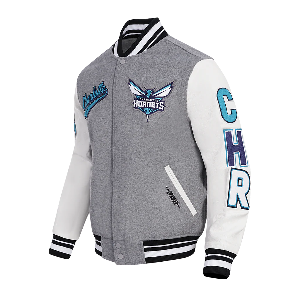 NBA CHARLOTTE HORNETS SCRIPT TAIL MEN'S RIB WOOL VARSITY (HEATHER GREY/WHITE/BLACK) - Image 2