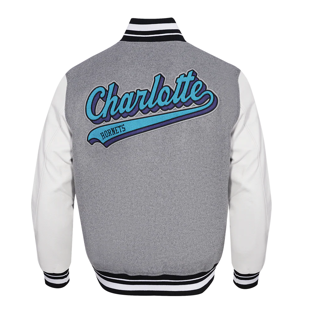 NBA CHARLOTTE HORNETS SCRIPT TAIL MEN'S RIB WOOL VARSITY (HEATHER GREY/WHITE/BLACK) - Image 3