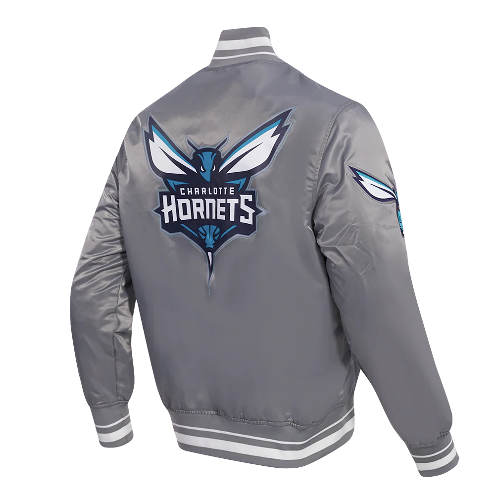NBA CHARLOTTE HORNETS SCRIPT TAIL MEN'S SATIN JACKET (GRAY) - Image 4
