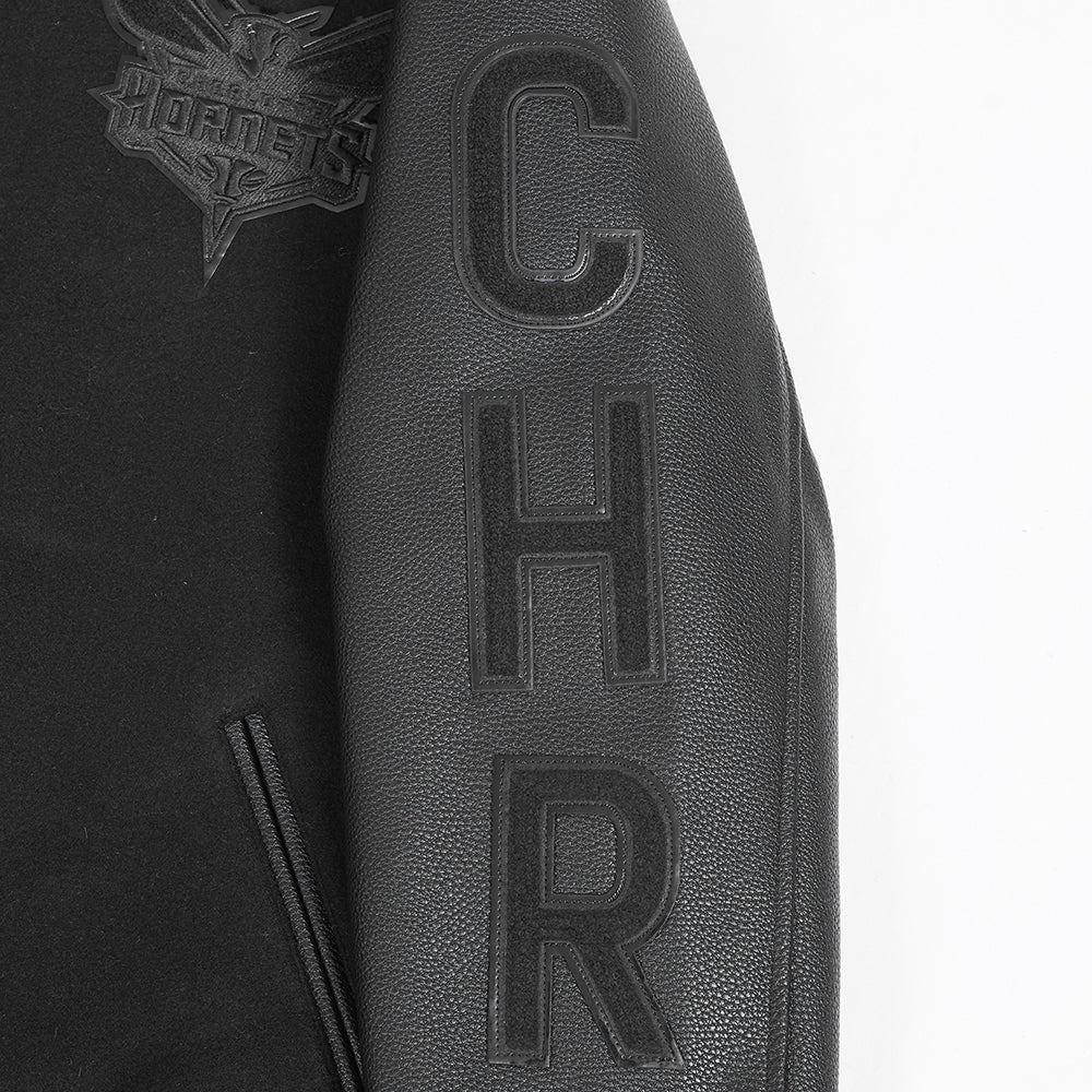 CHARLOTTE HORNETS TRIPLE BLACK MEN'S WOOL VARSITY JACKET (TRIPLE BLACK) - Image 10