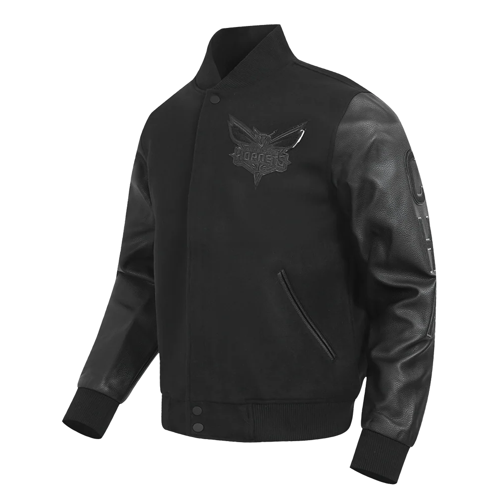 CHARLOTTE HORNETS TRIPLE BLACK MEN'S WOOL VARSITY JACKET (TRIPLE BLACK) - Image 4