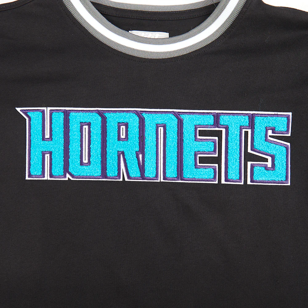 NBA CHARLOTTE HORNETS CLASSIC BIG BOYS SHORT SLEEVE STRIPED RIB TEE (BLACK/GRAY) - Image 3