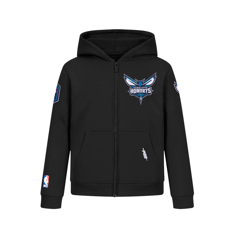 NBA CHARLOTTE HORNETS CLASSIC BIG BOY'S FLC FZ PO HOODIE (BLACK)