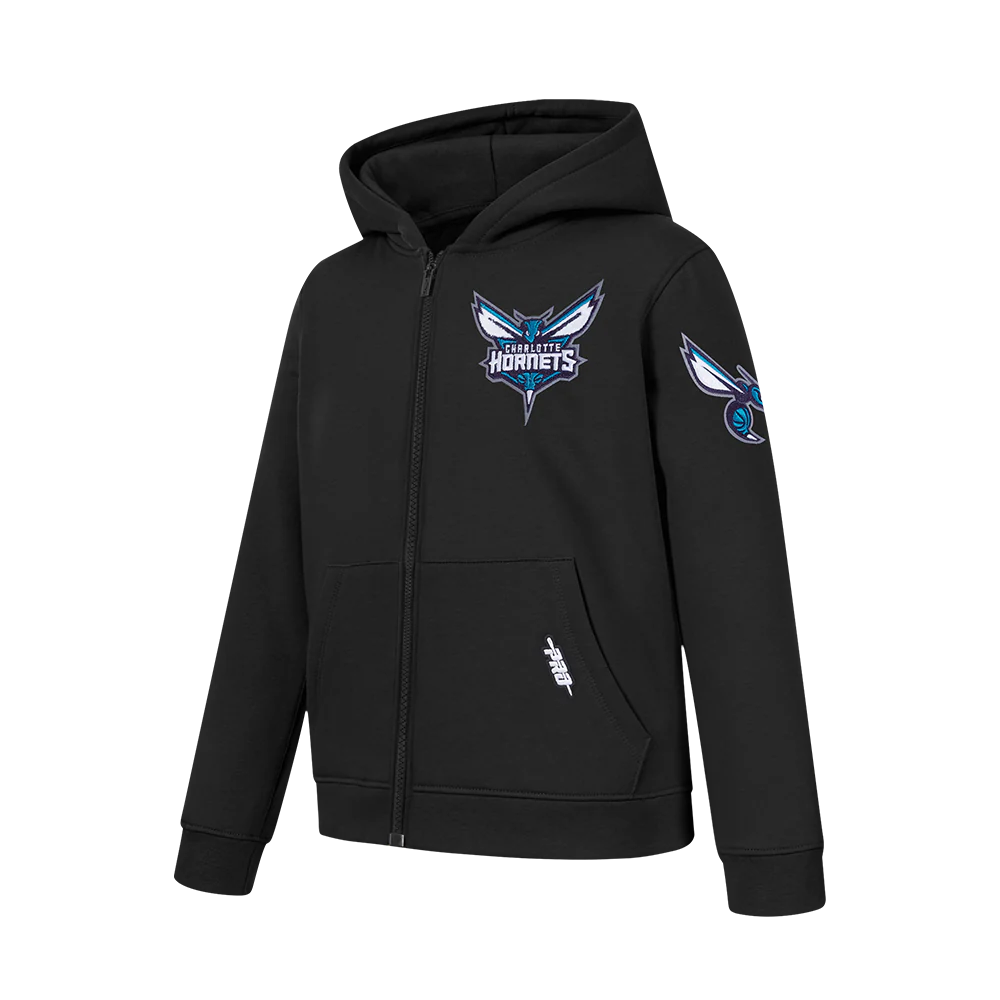 NBA CHARLOTTE HORNETS CLASSIC BIG BOY'S FLC FZ PO HOODIE (BLACK) - Image 2