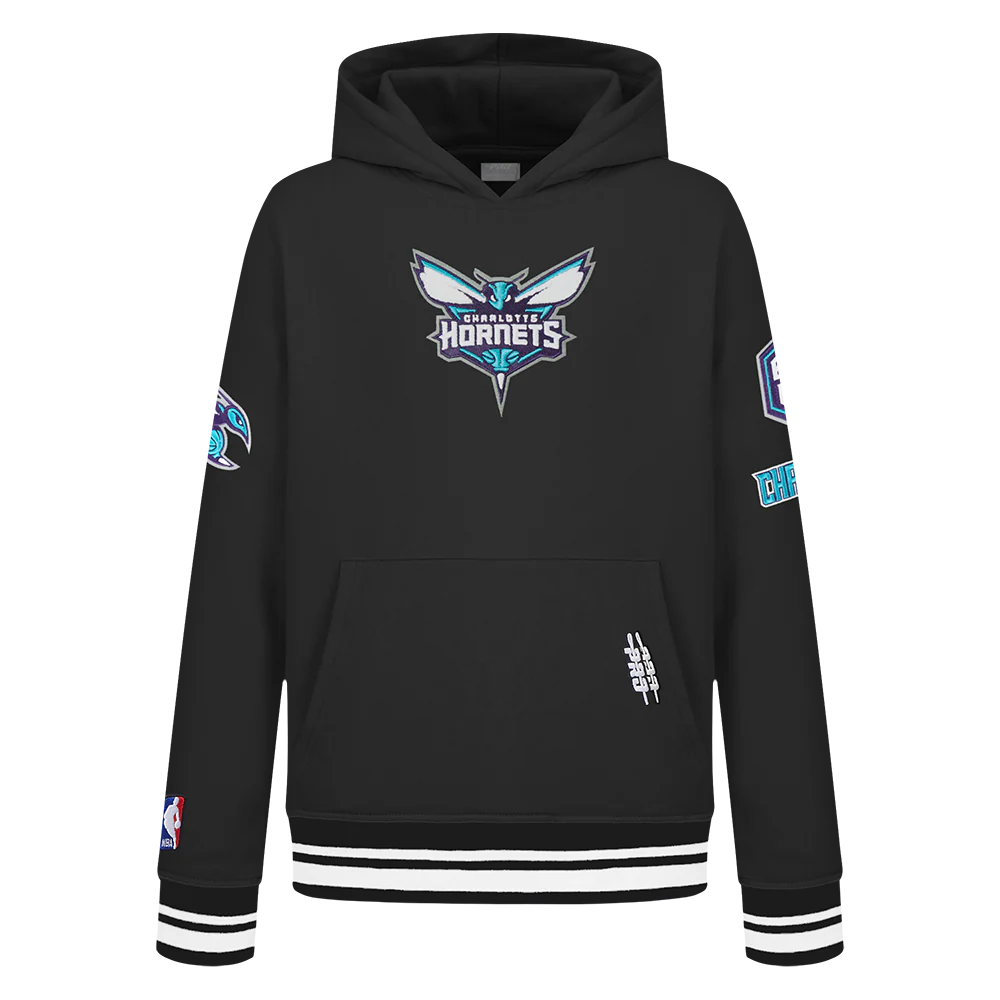 NBA CHARLOTTE HORNETS RETRO CLASSIC BIG BOYS RIB FLEECE PULLOVER HOODIE (BLACK)