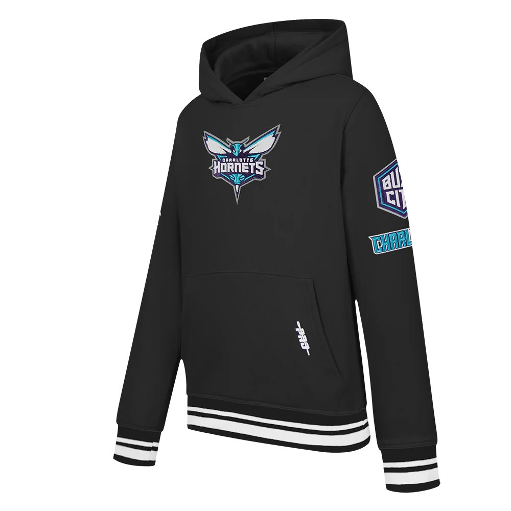 NBA CHARLOTTE HORNETS RETRO CLASSIC BIG BOYS RIB FLEECE PULLOVER HOODIE (BLACK) - Image 2