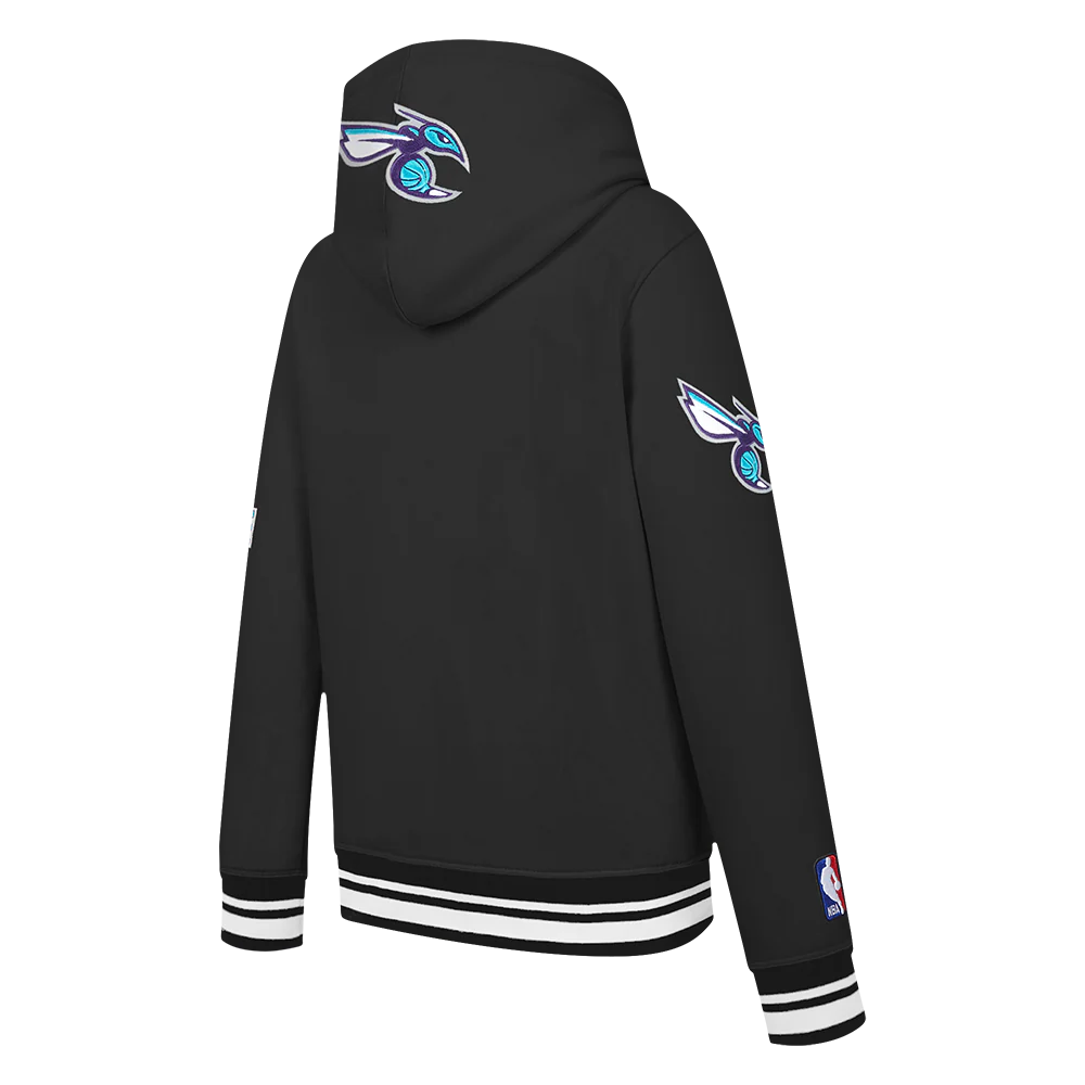 NBA CHARLOTTE HORNETS RETRO CLASSIC BIG BOYS RIB FLEECE PULLOVER HOODIE (BLACK) - Image 4