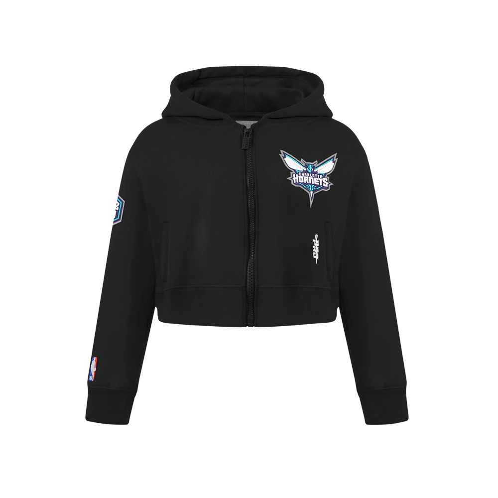 NBA CHARLOTTE HORNETS CLASSIC BIG GIRLS FLEECE FULL ZIP HOODIE (BLACK)