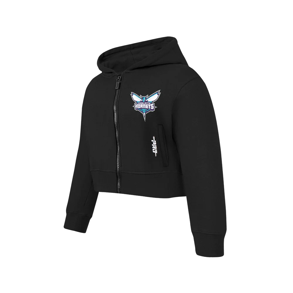 NBA CHARLOTTE HORNETS CLASSIC BIG GIRLS FLEECE FULL ZIP HOODIE (BLACK) - Image 2