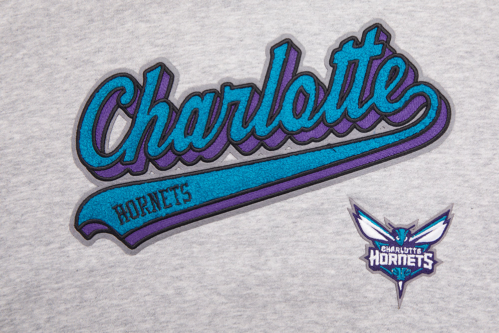 NBA CHARLOTTE HORNETS SCRIPT TAIL WOMEN'S RIB FLEECE CROPPED PULLOVER HOODIE (HEATHER GRAY/BLACK) - Image 5