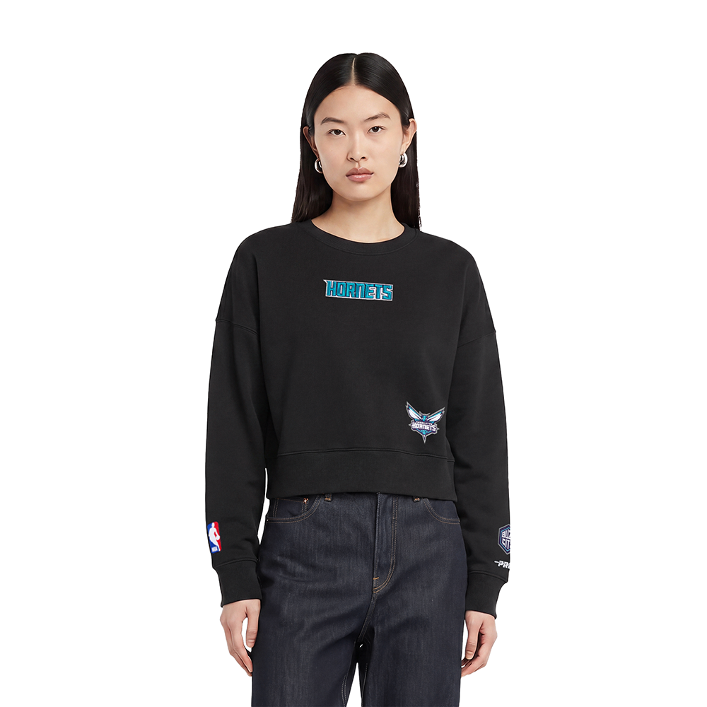 NBA CHARLOTTE HORNETS WINGSPAN WOMEN'S FLC CREWNECK (BLACK) - Image 2