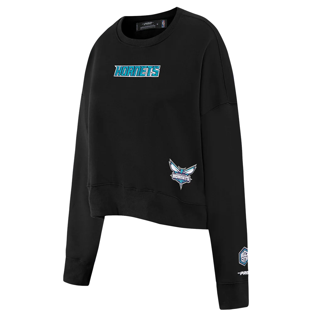 NBA CHARLOTTE HORNETS WINGSPAN WOMEN'S FLC CREWNECK (BLACK) - Image 4
