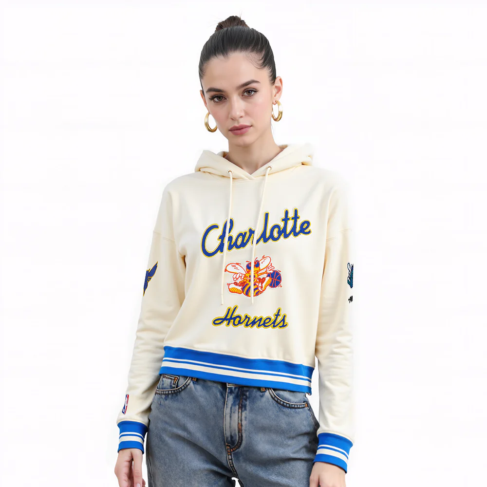 NBA CHARLOTTE HORNETS CITY EDITION 25-26 WOMEN'S RIB FLC CROPPED PO HOODIE (EGGSHELL/ROYAL BLUE)