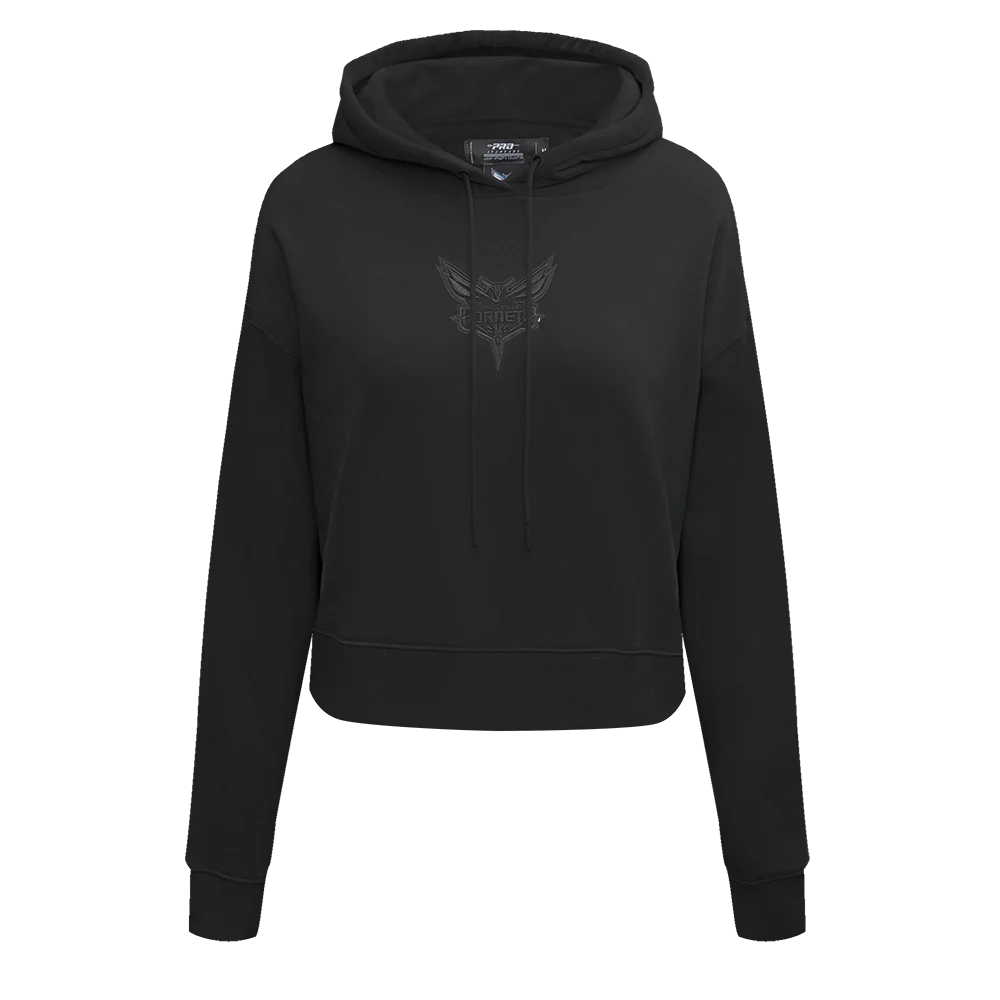 NBA CHARLOTTE HORNETS NEUTRAL WOMEN'S CROPPED PULLOVER HOODIE (BLACK)