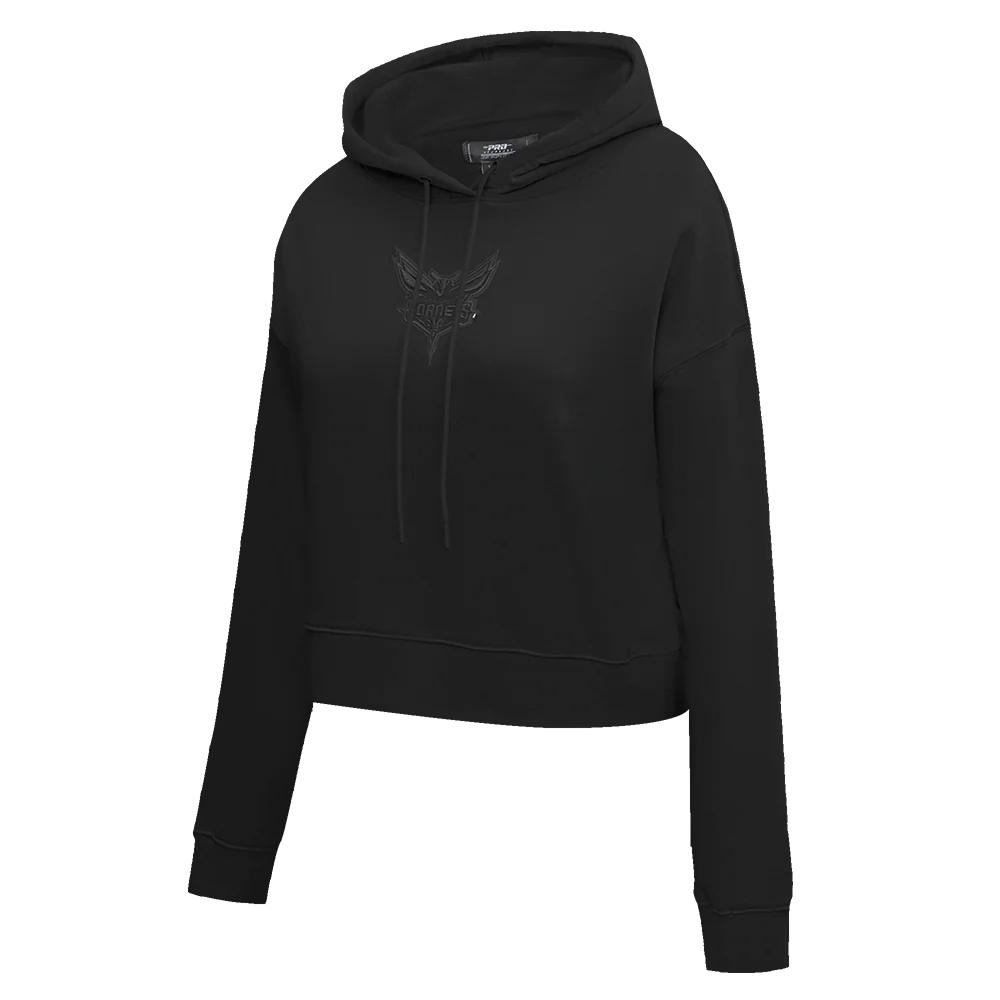 NBA CHARLOTTE HORNETS NEUTRAL WOMEN'S CROPPED PULLOVER HOODIE (BLACK) - Image 2