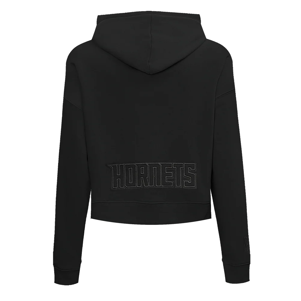 NBA CHARLOTTE HORNETS NEUTRAL WOMEN'S CROPPED PULLOVER HOODIE (BLACK) - Image 3