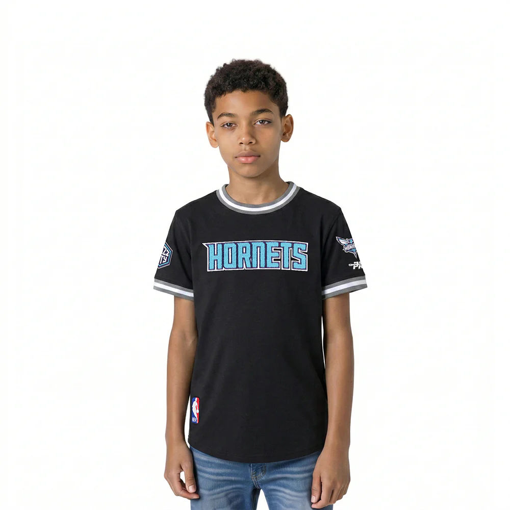 NBA CHARLOTTE HORNETS CLASSIC LITTLE BOYS SHORT SLEEVE STRIPED RIB TEE (BLACK/GRAY)