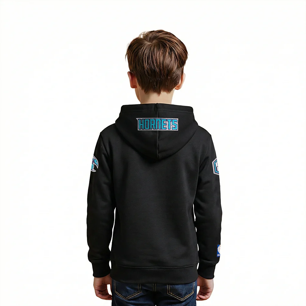 NBA CHARLOTTE HORNETS CLASSIC LITTLE BOYS FLEECE PULLOVER HOODIE (BLACK) - Image 2