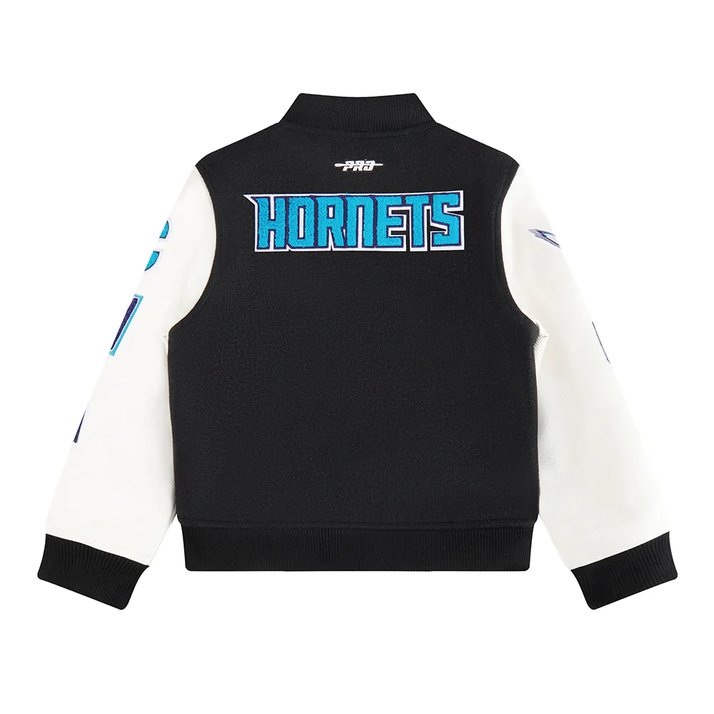 NBA CHARLOTTE HORNETS CLASSIC LITTLE BOYS WOOL VARSITY JACKET (BLACK/WHITE) - Image 4
