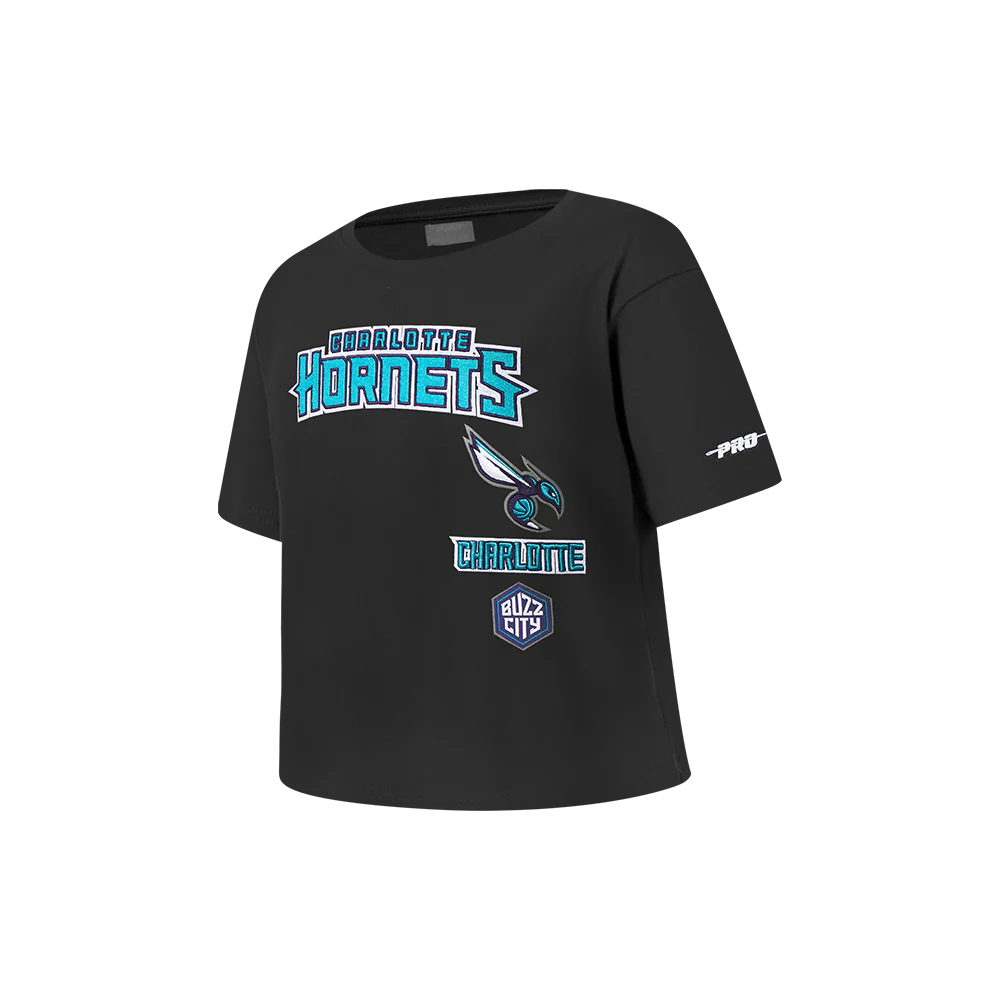 NBA CHARLOTTE HORNETS RETRO CLASSIC LITTLE GIRLS SHORT SLEEVE BOXY TEE (BLACK) - Image 2