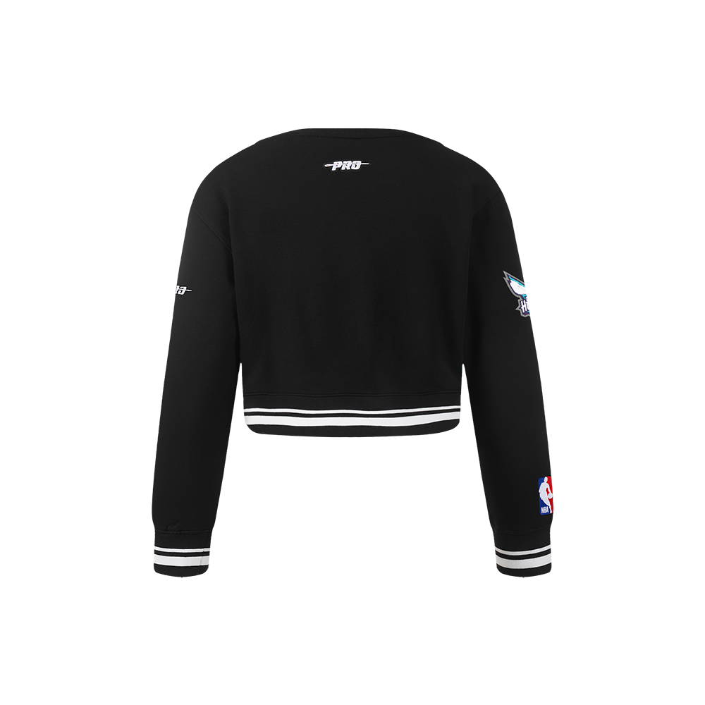 NBA CHARLOTTE HORNETS RETRO CLASSIC LITTLE GIRLS RIB FLEECE CREWNECK (BLACK) - Image 3