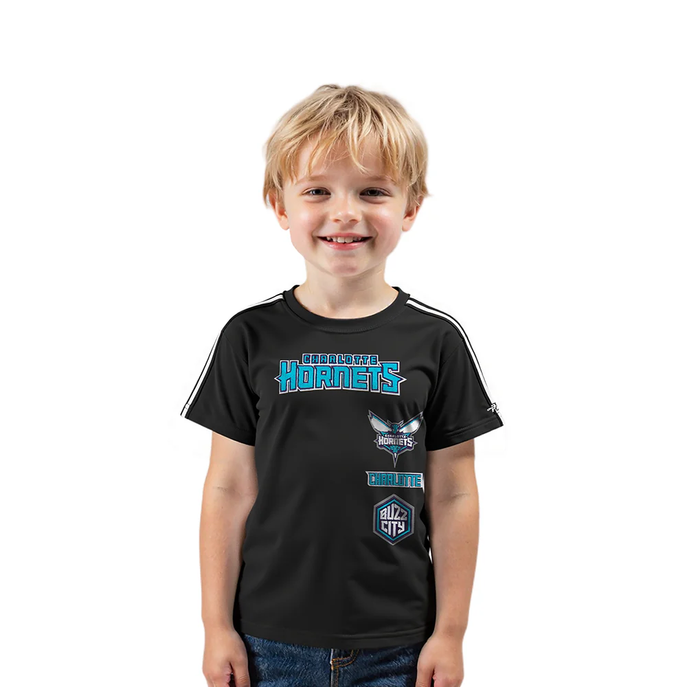 NBA CHARLOTTE HORNETS RETRO CLASSIC TODDLER BOYS SHORT SLEEVE TAPING TEE(BLACK)