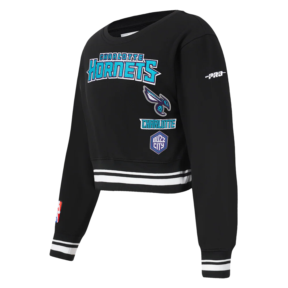 NBA CHARLOTTE HORNETS RETRO CLASSIC TODDLER GIRLS RIB FLEECE CREWNECK (BLACK) - Image 2