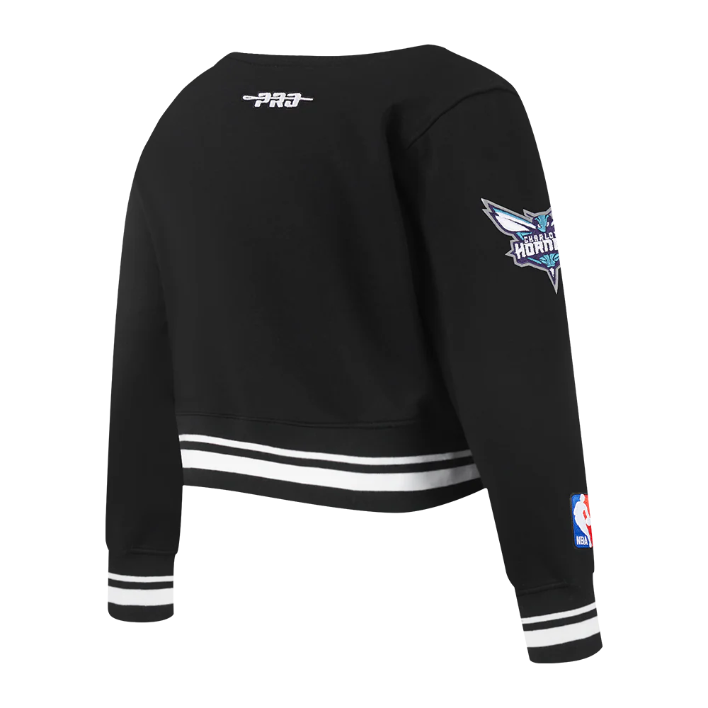 NBA CHARLOTTE HORNETS RETRO CLASSIC TODDLER GIRLS RIB FLEECE CREWNECK (BLACK) - Image 4