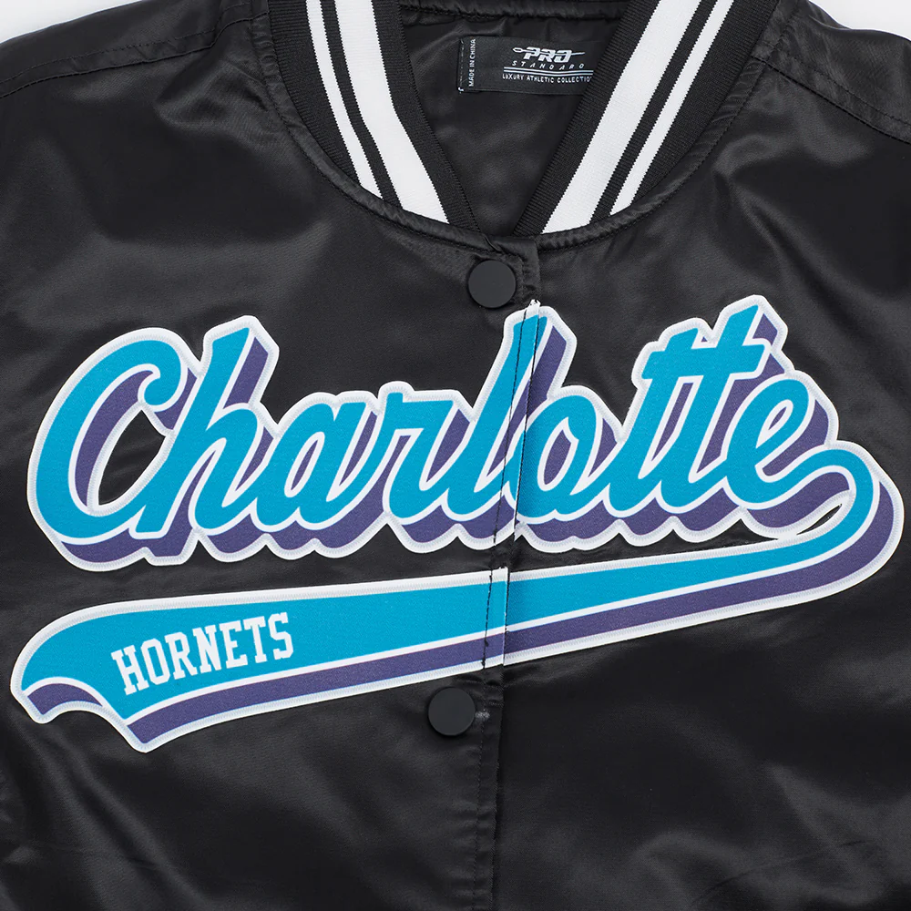 NBA CHARLOTTE HORNETS SCRIPT TAIL WOMEN'S SATIN JACKET (BLACK) - Image 5