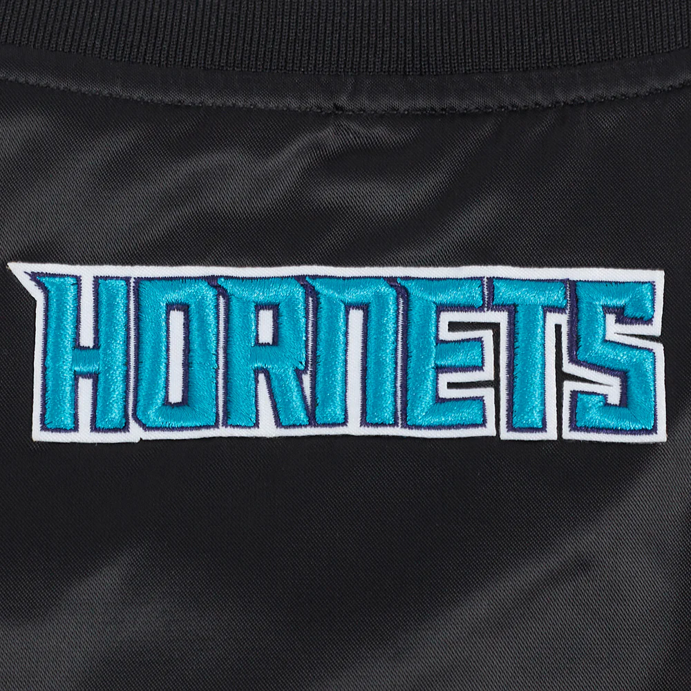 NBA CHARLOTTE HORNETS SCRIPT TAIL WOMEN'S SATIN JACKET (BLACK) - Image 7