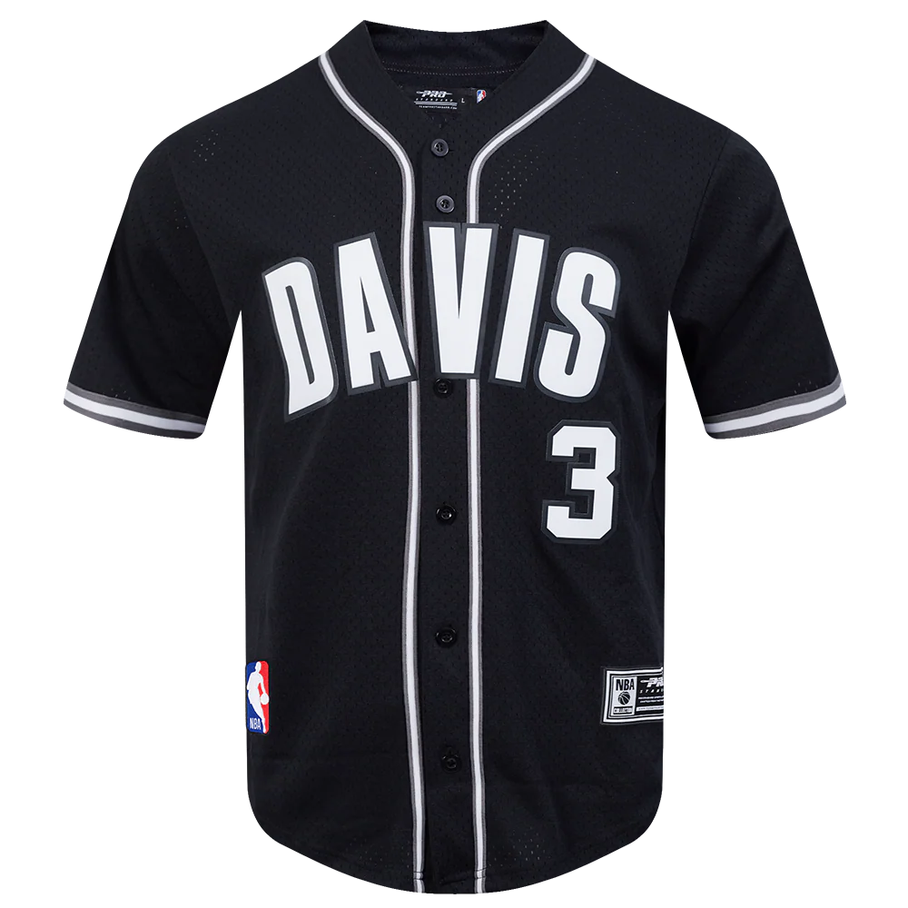 NBA DALLAS MAVERICKS ANTHONY DAVIS #3 CLASSIC MESH PNN MEN'S MESH BUTTON DOWN SHIRT (BLACK/GRAY)