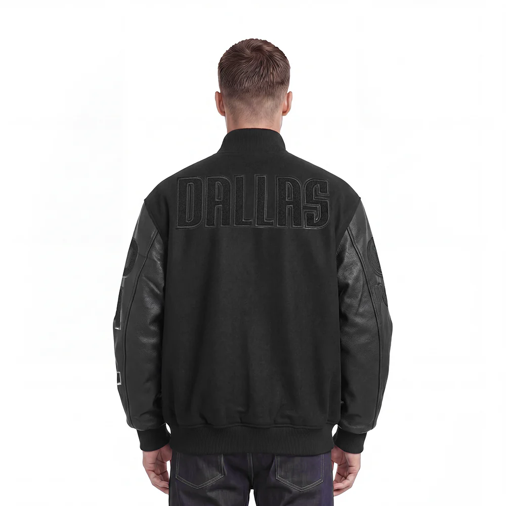 DALLAS MAVERICKS TRIPLE BLACK MEN'S WOOL VARSITY JACKET (TRIPLE BLACK) - Image 2