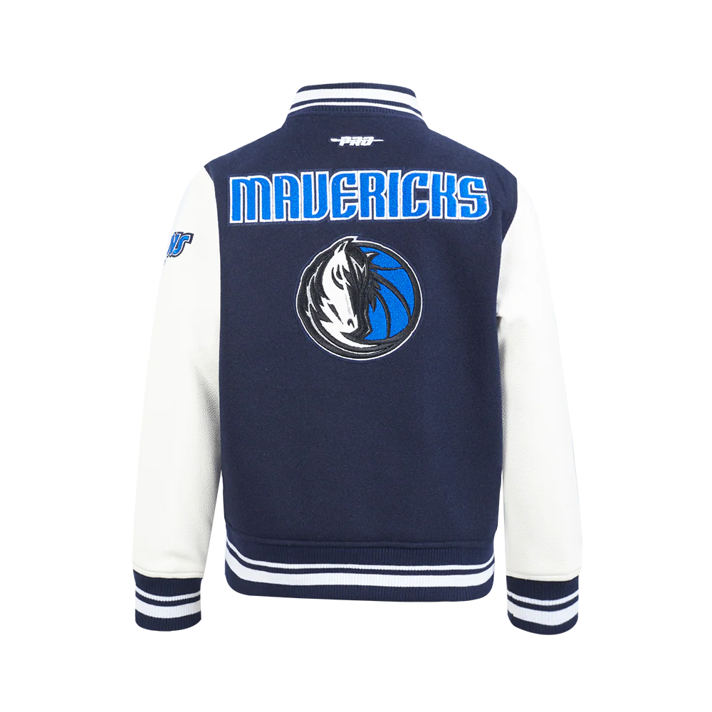 NBA DALLAS MAVERICKS RETRO CLASSIC BIG BOY'S RIB WOOL VARSITY JACKET (MIDNIGHT NAVY/WHITE) - Image 3